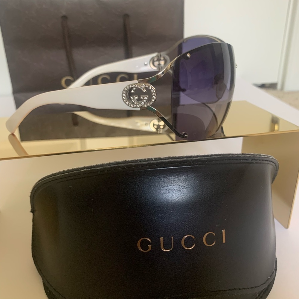 Gucci GG Rhinestone logo white Sunglasses